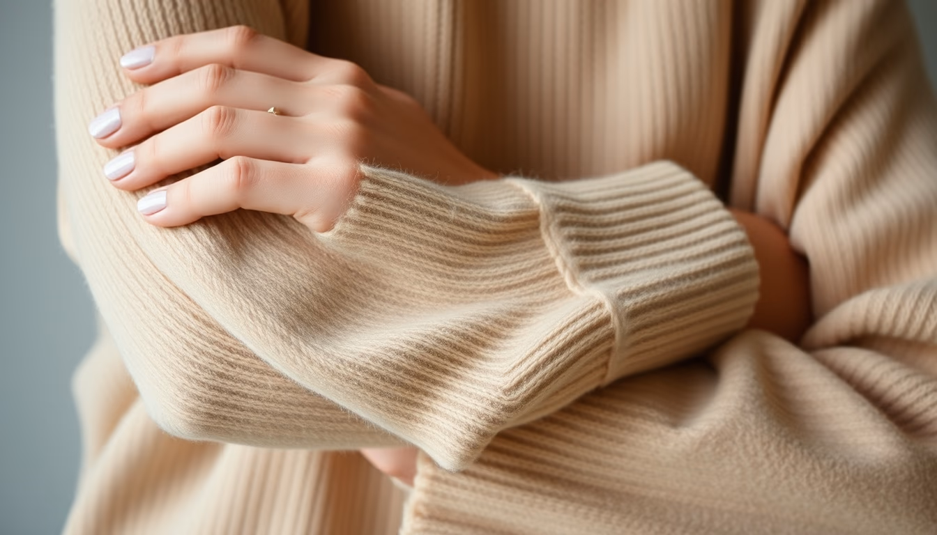 cashmere sweater folded in editorial style