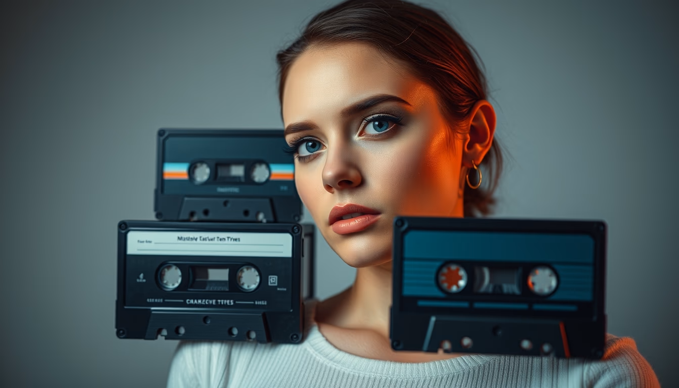 cassette tape collection retro in editorial style