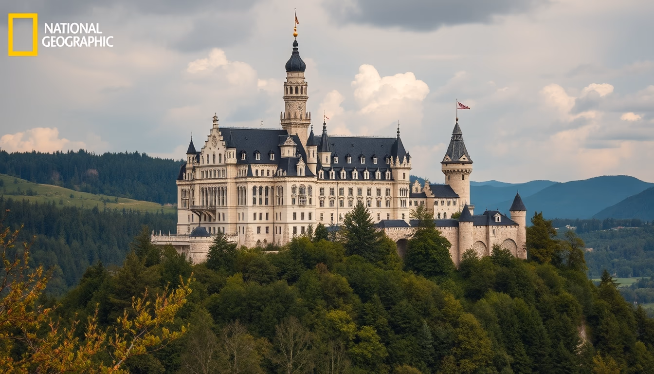 castle neuschwanstein in editorial style