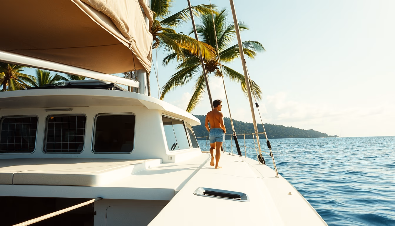 catamaran tropical in editorial style