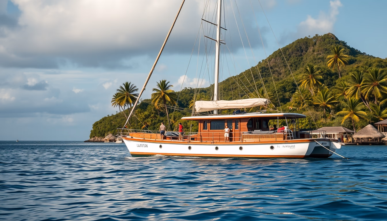 catamaran tropical in editorial style