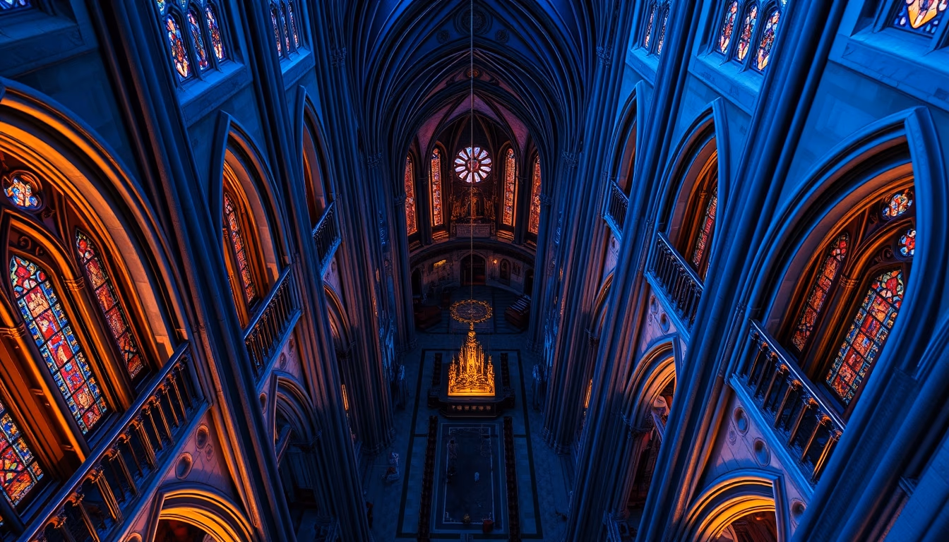 cathedral interior gothic in editorial style