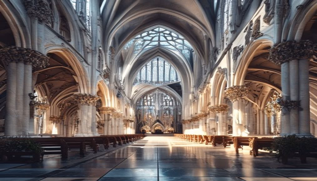 cathedral interior gothic in editorial style