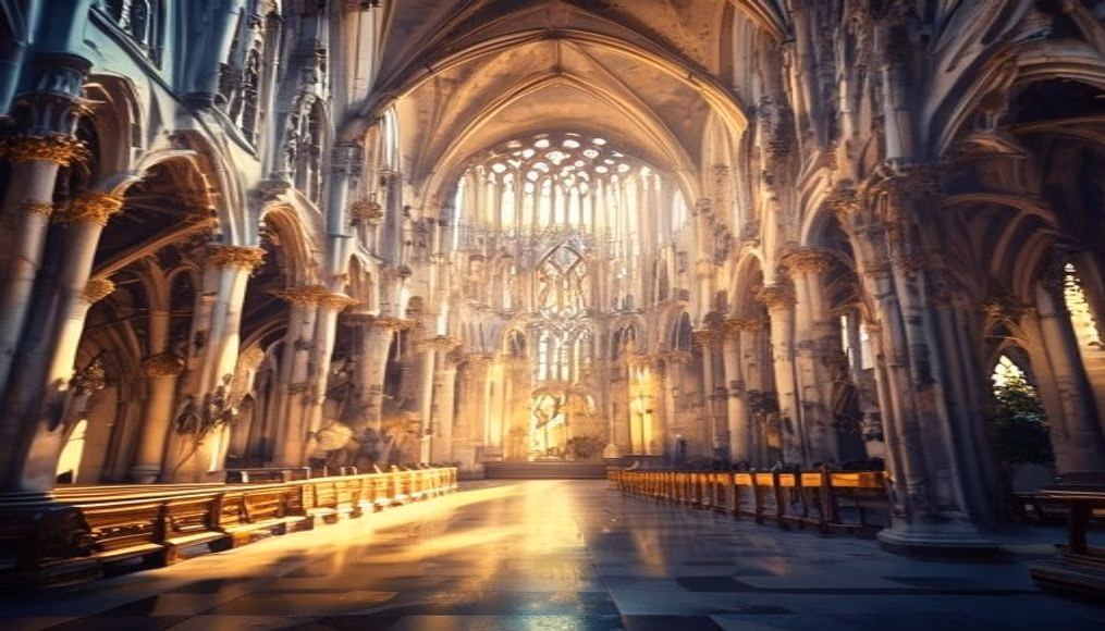 cathedral interior gothic in editorial style