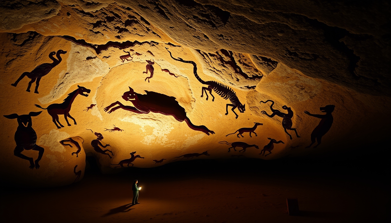 cave painting lascaux in editorial style