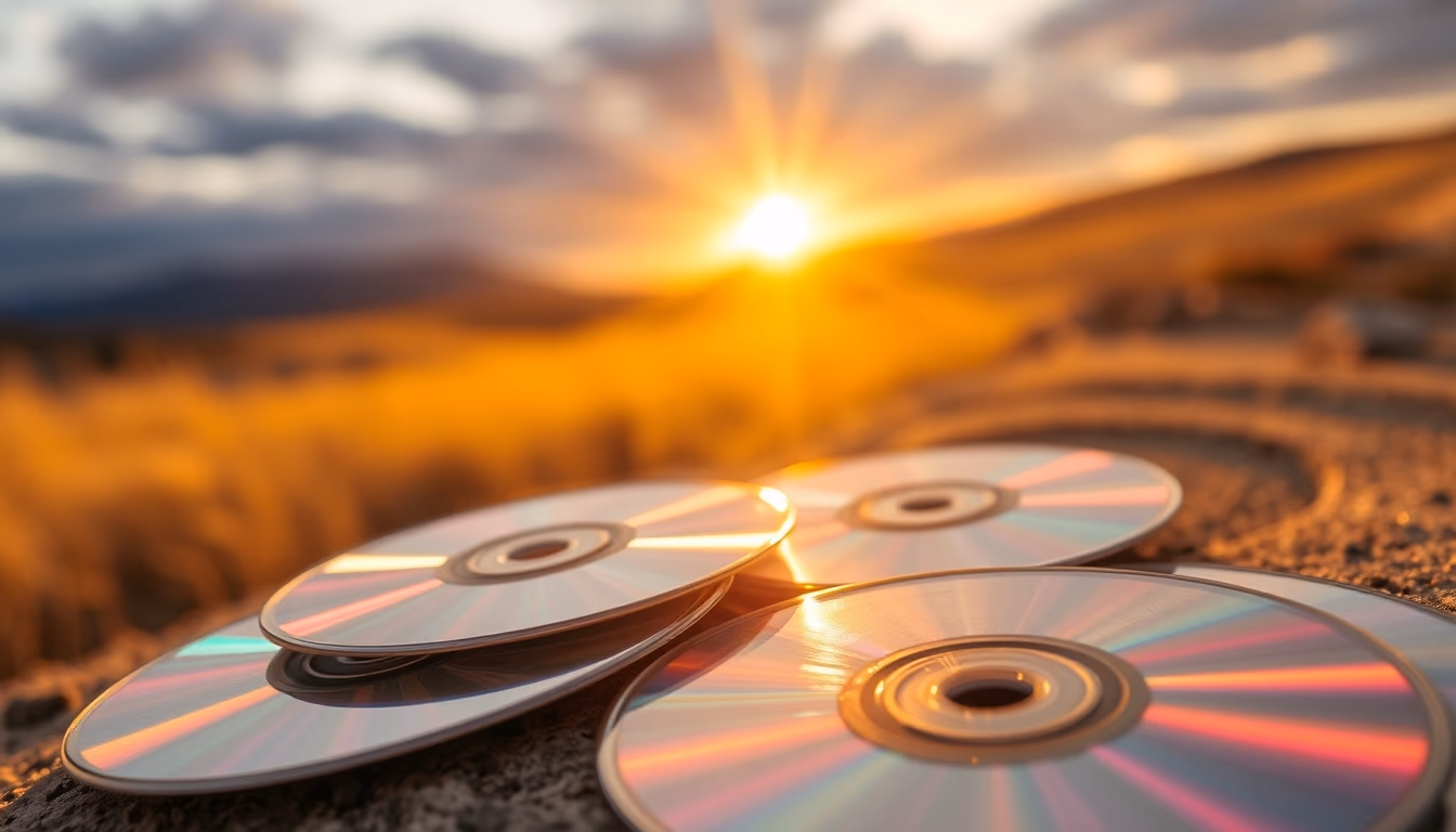 CD discs spinning artistic in editorial style