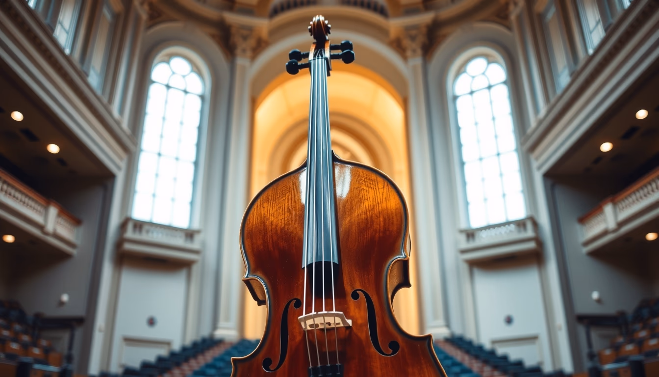 cello in concert hall in editorial style