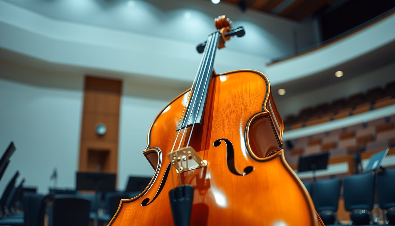 cello in concert hall in editorial style