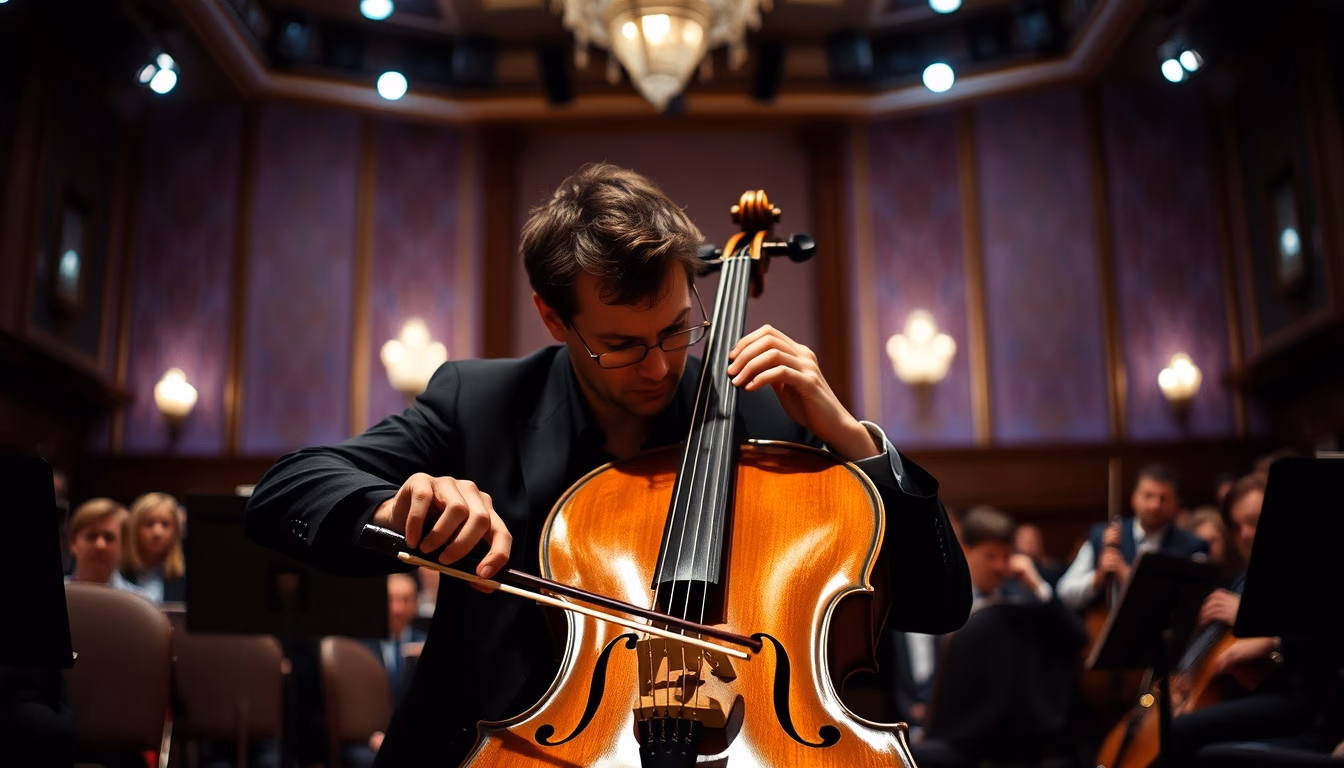 cello in concert hall in editorial style
