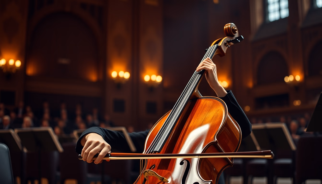 cello in concert hall in editorial style