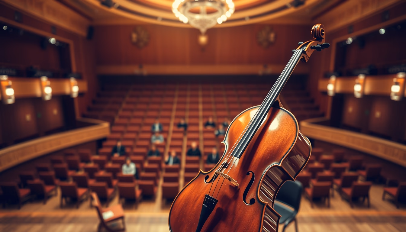 cello in concert hall in editorial style