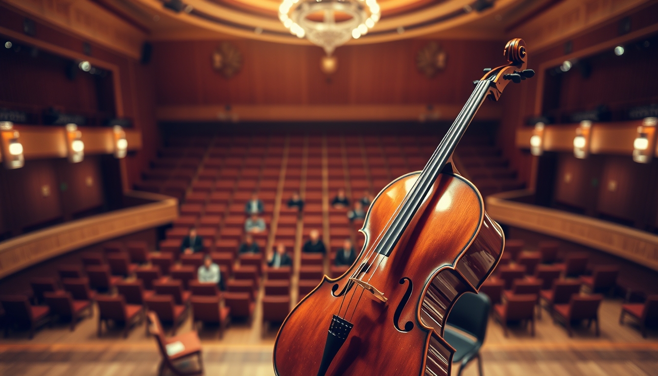 cello in concert hall in editorial style
