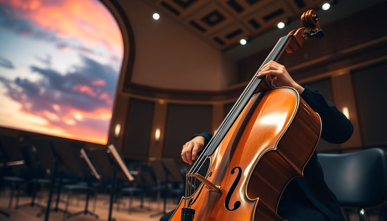 cello in concert hall in editorial style