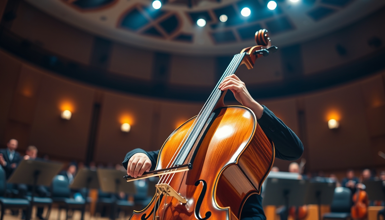 cello in concert hall in editorial style