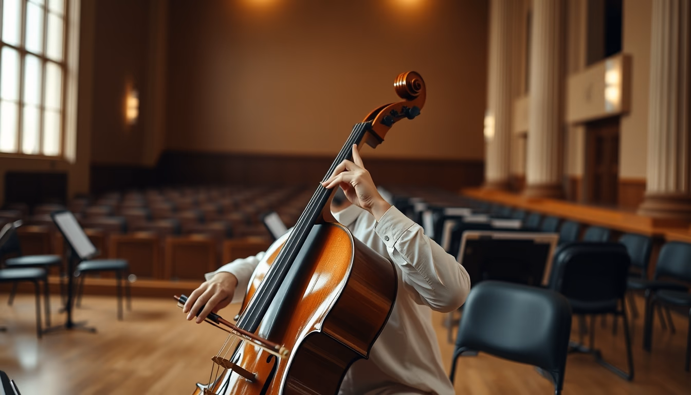 cello in concert hall in editorial style