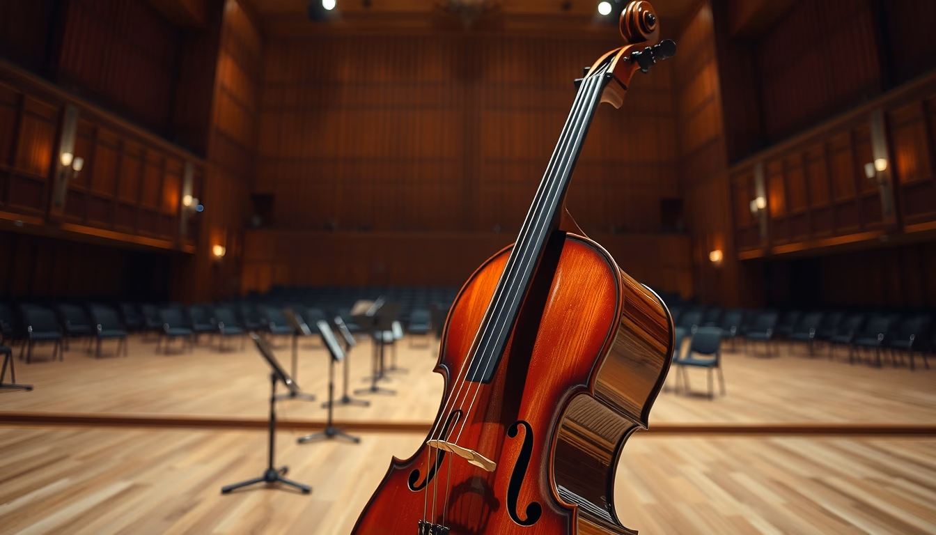 cello in concert hall in editorial style