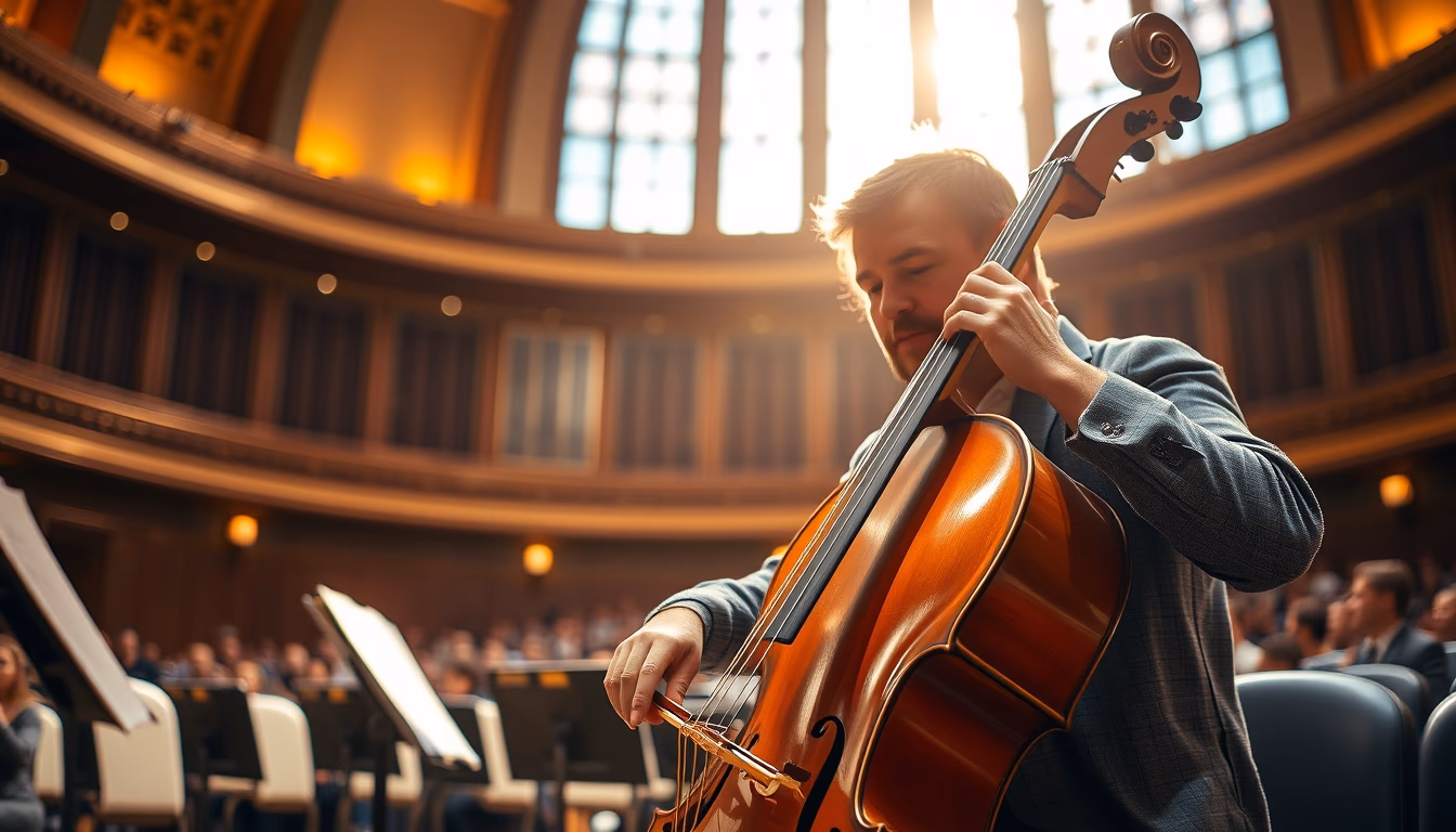 cello in concert hall in editorial style