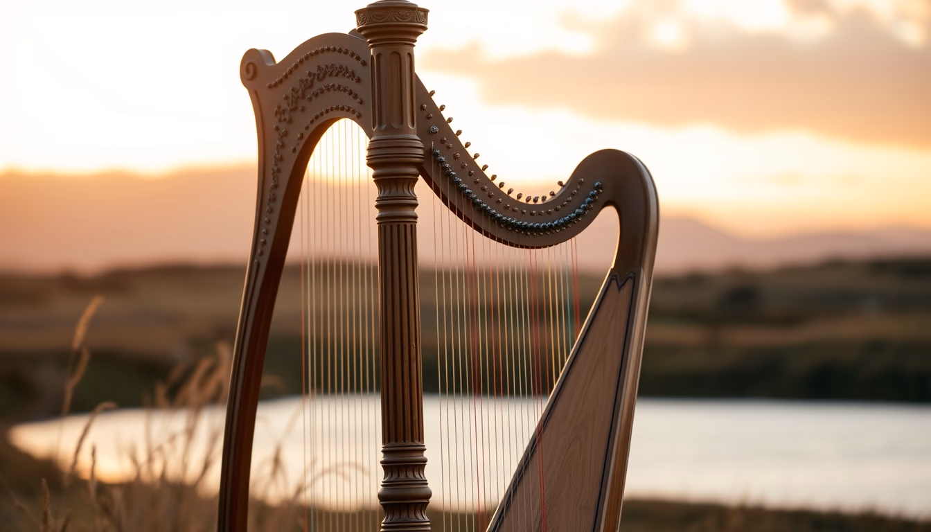 celtic harp small in editorial style