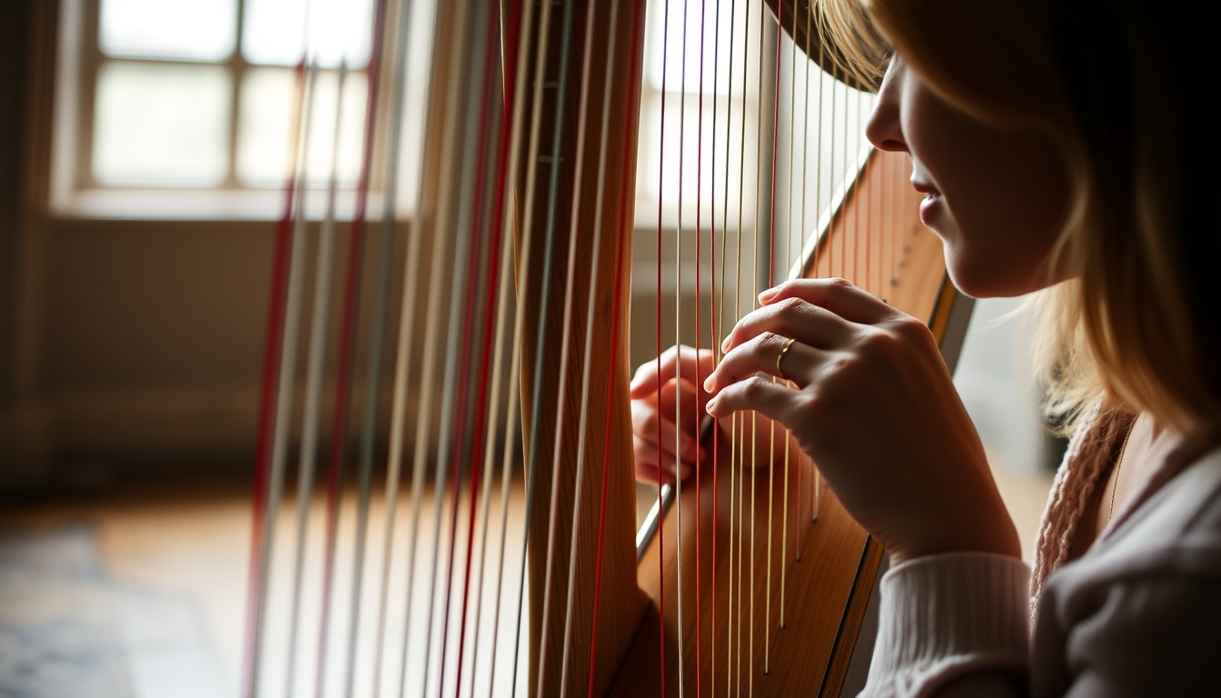 celtic harp small in editorial style