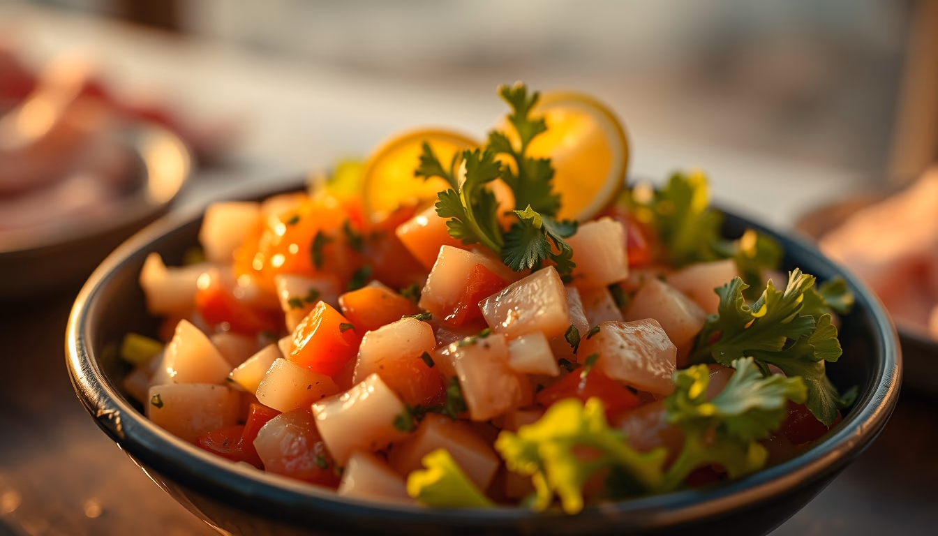 ceviche peruvian fresh in editorial style