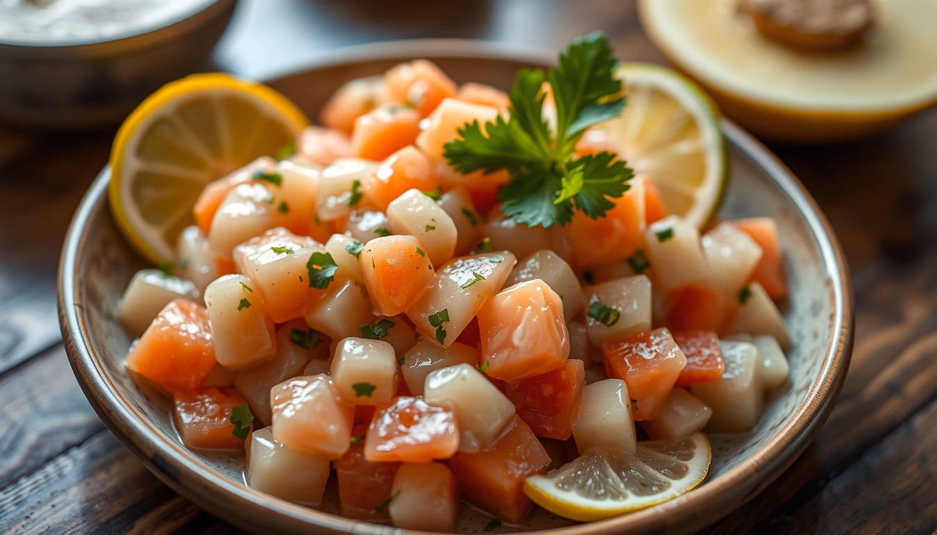 ceviche peruvian fresh in editorial style