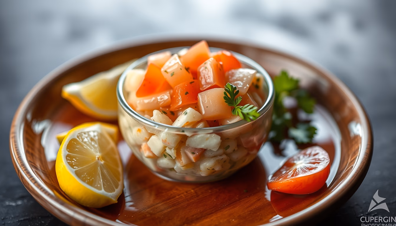 ceviche peruvian fresh in editorial style
