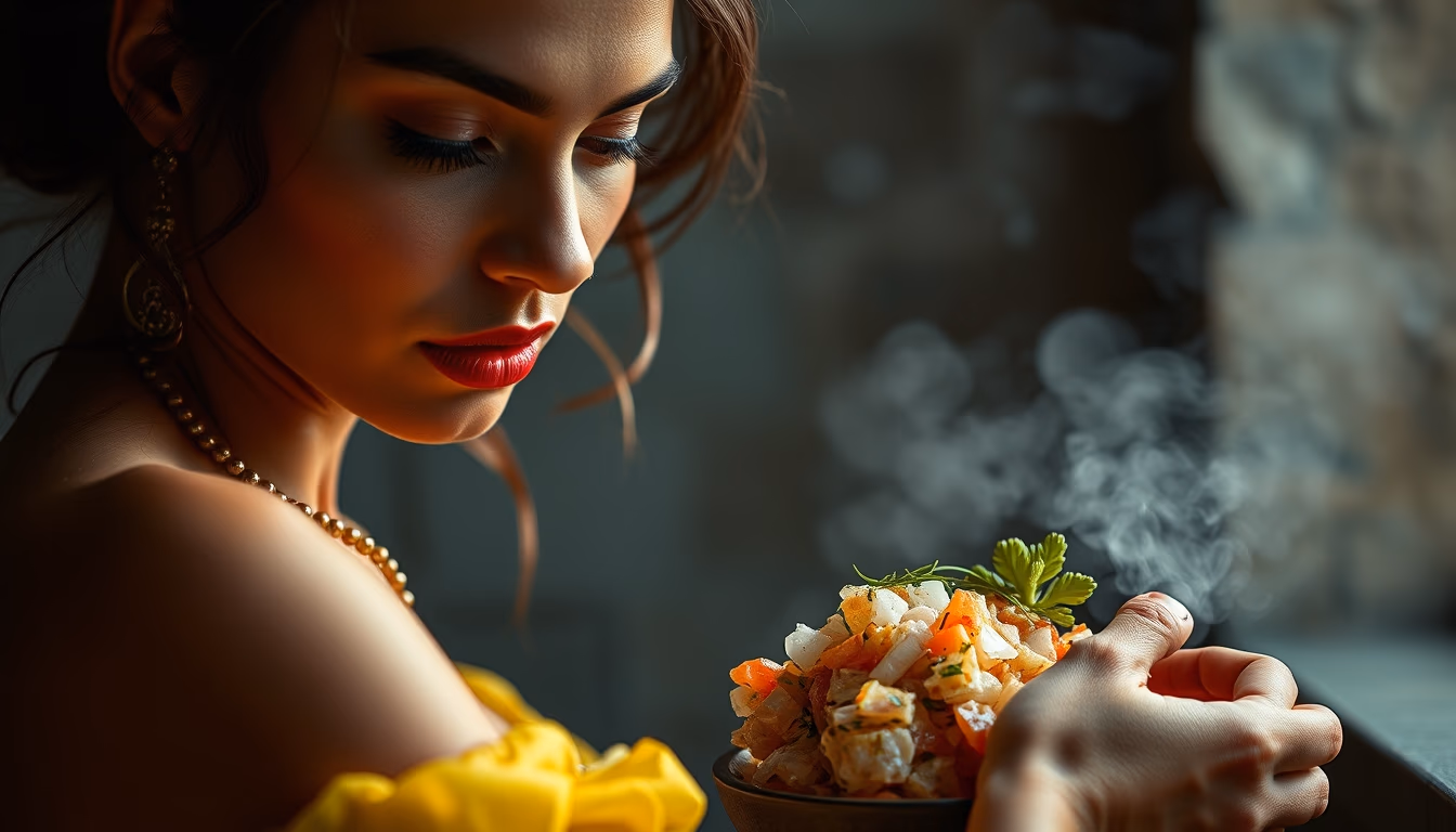 ceviche peruvian fresh in editorial style