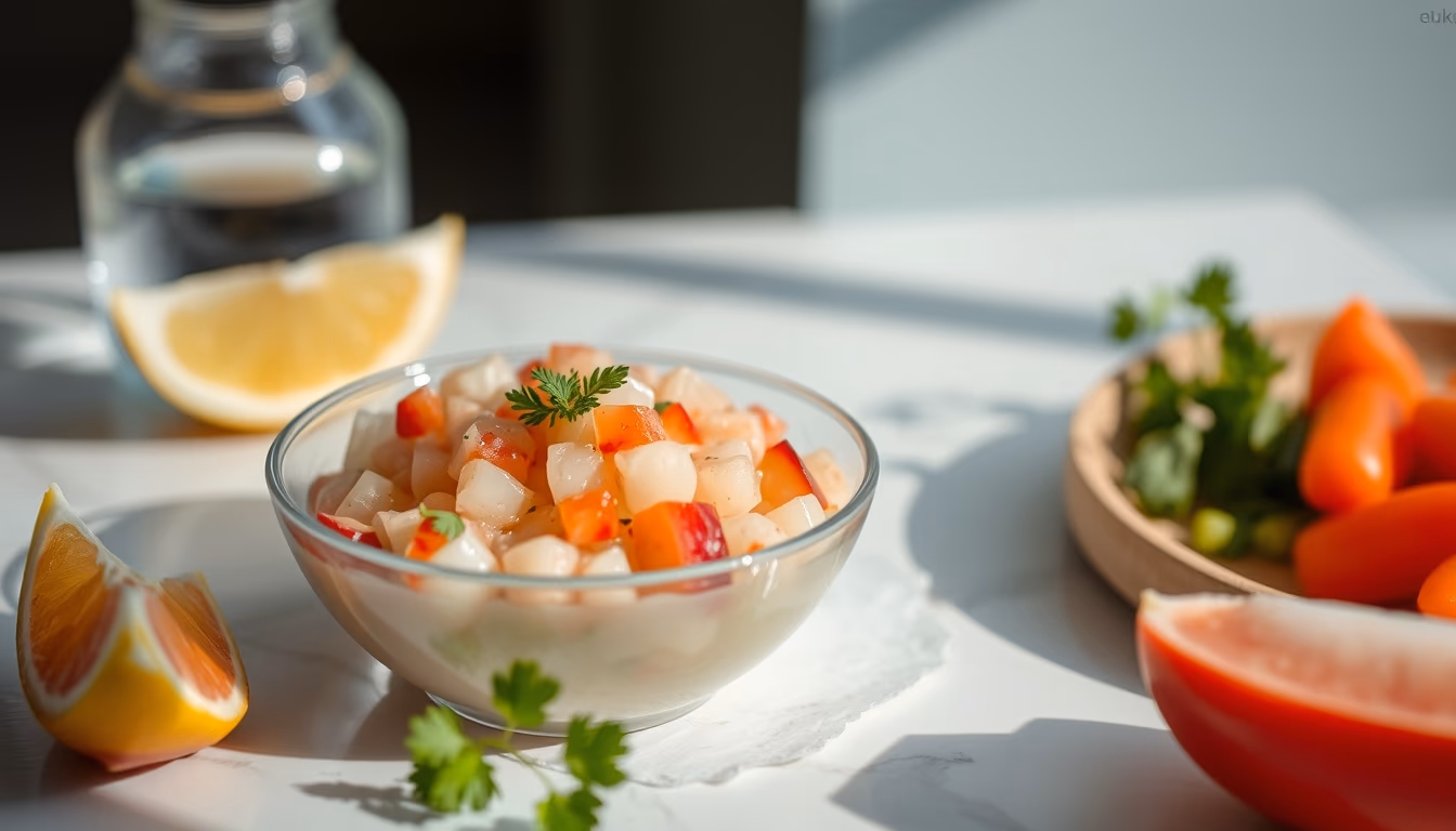 ceviche peruvian fresh in editorial style