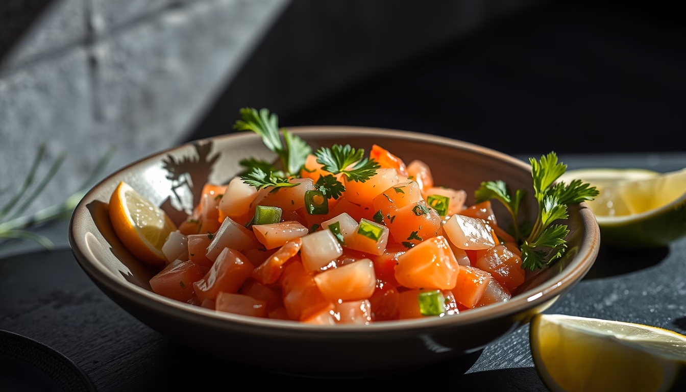 ceviche peruvian fresh in editorial style