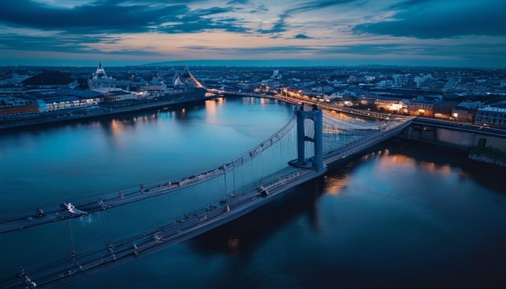 chain bridge budapest in editorial style