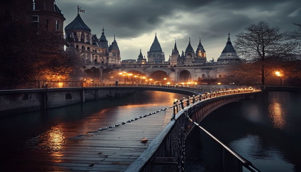 chain bridge budapest in editorial style