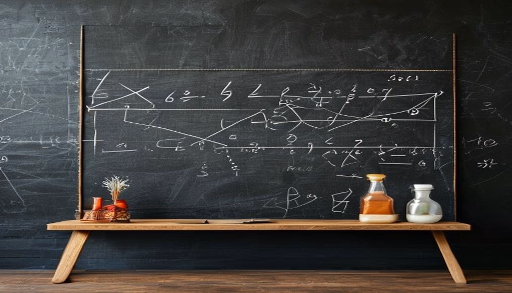chalkboard with mathematical equations in editorial style