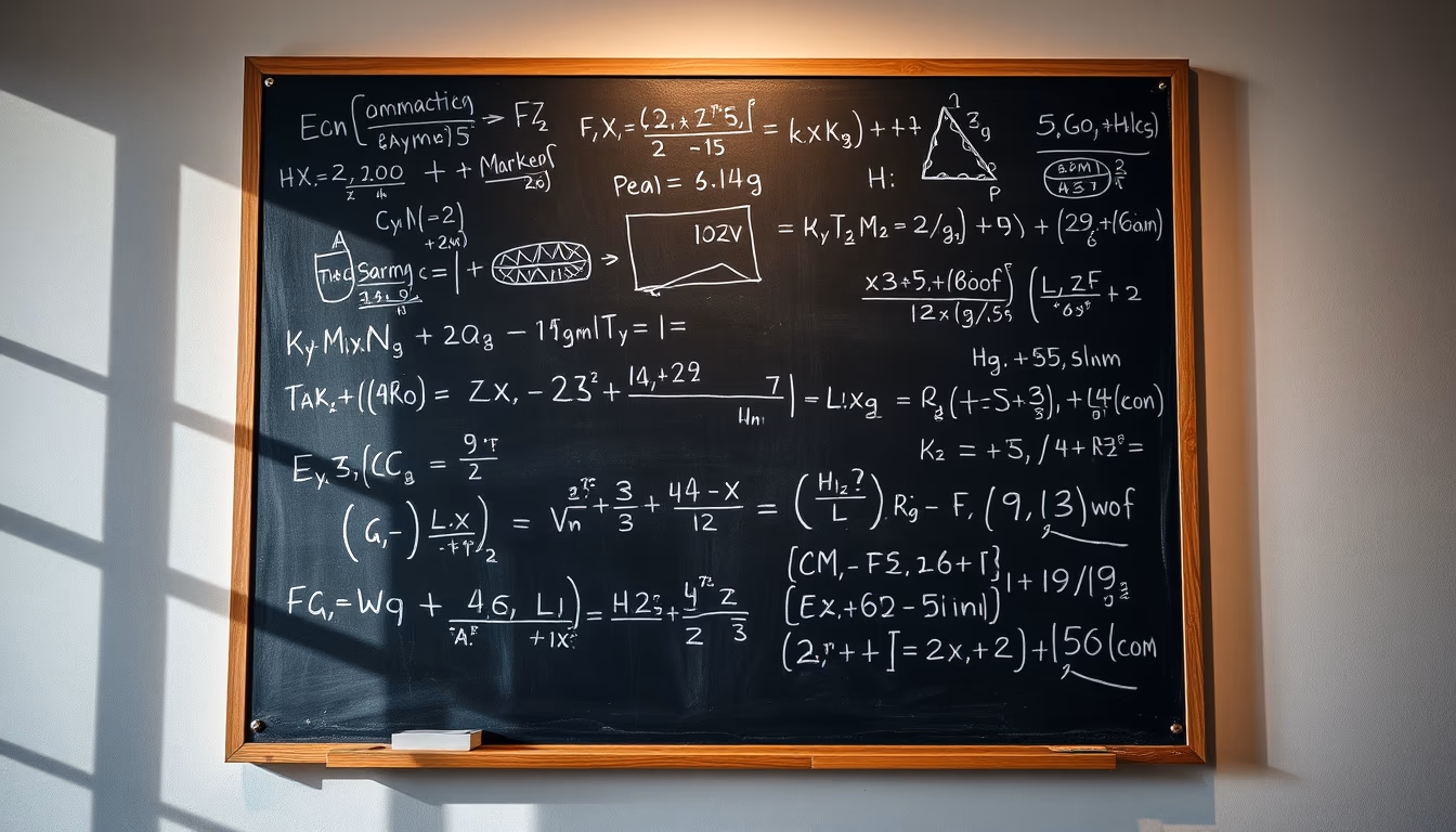 chalkboard with mathematical equations in editorial style