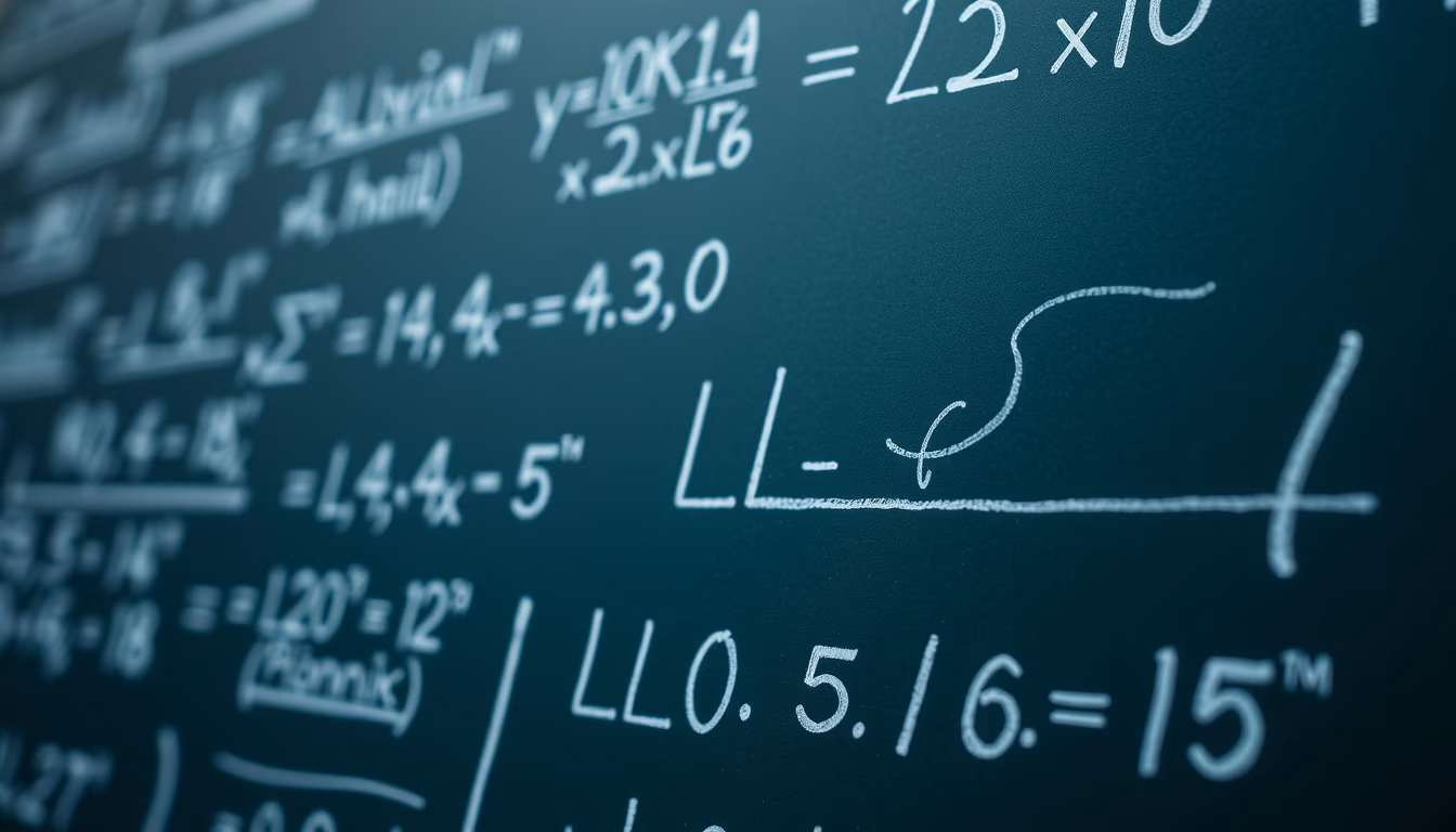chalkboard with mathematical equations in editorial style