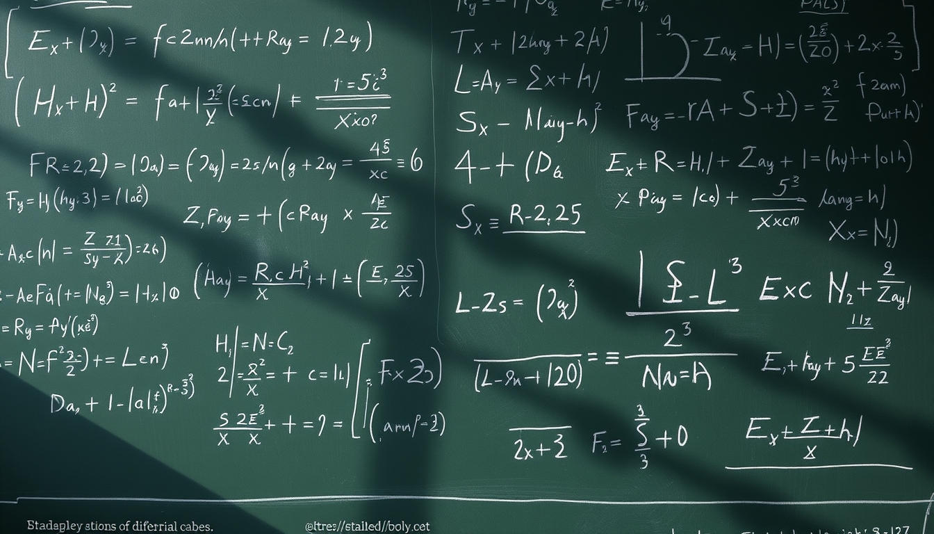 chalkboard with mathematical equations in editorial style