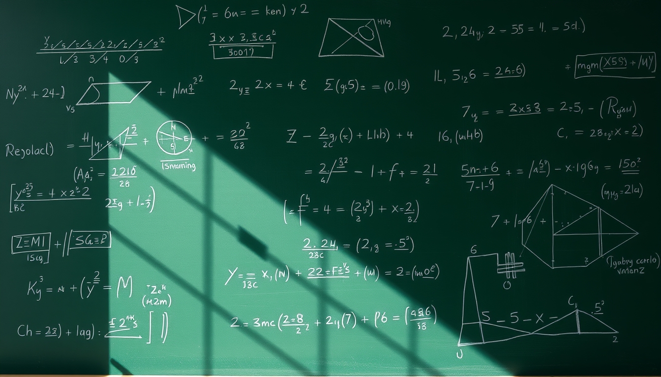 chalkboard with mathematical equations in editorial style