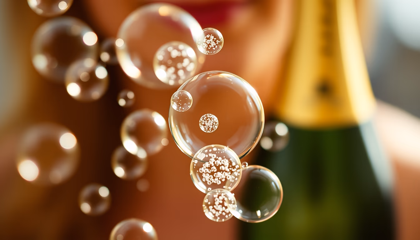 champagne bubbles closeup in editorial style