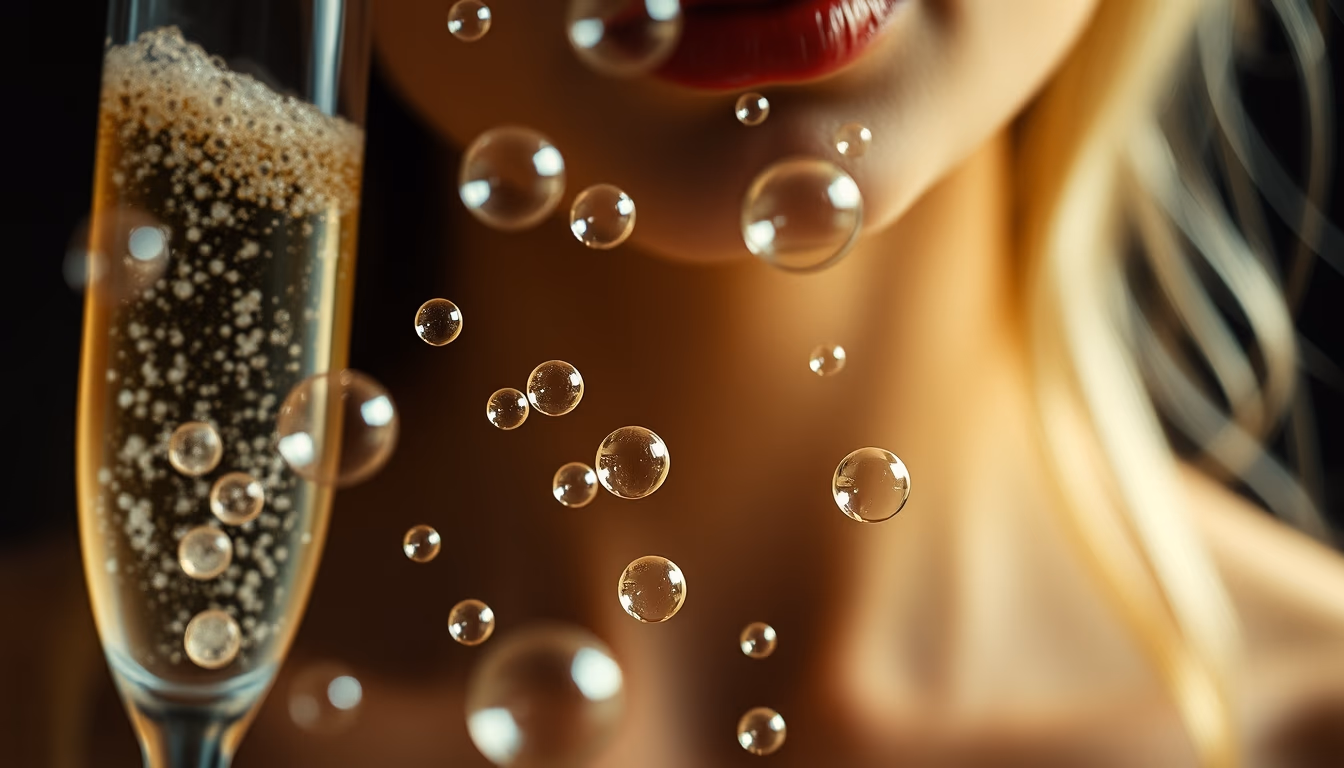 champagne bubbles closeup in editorial style