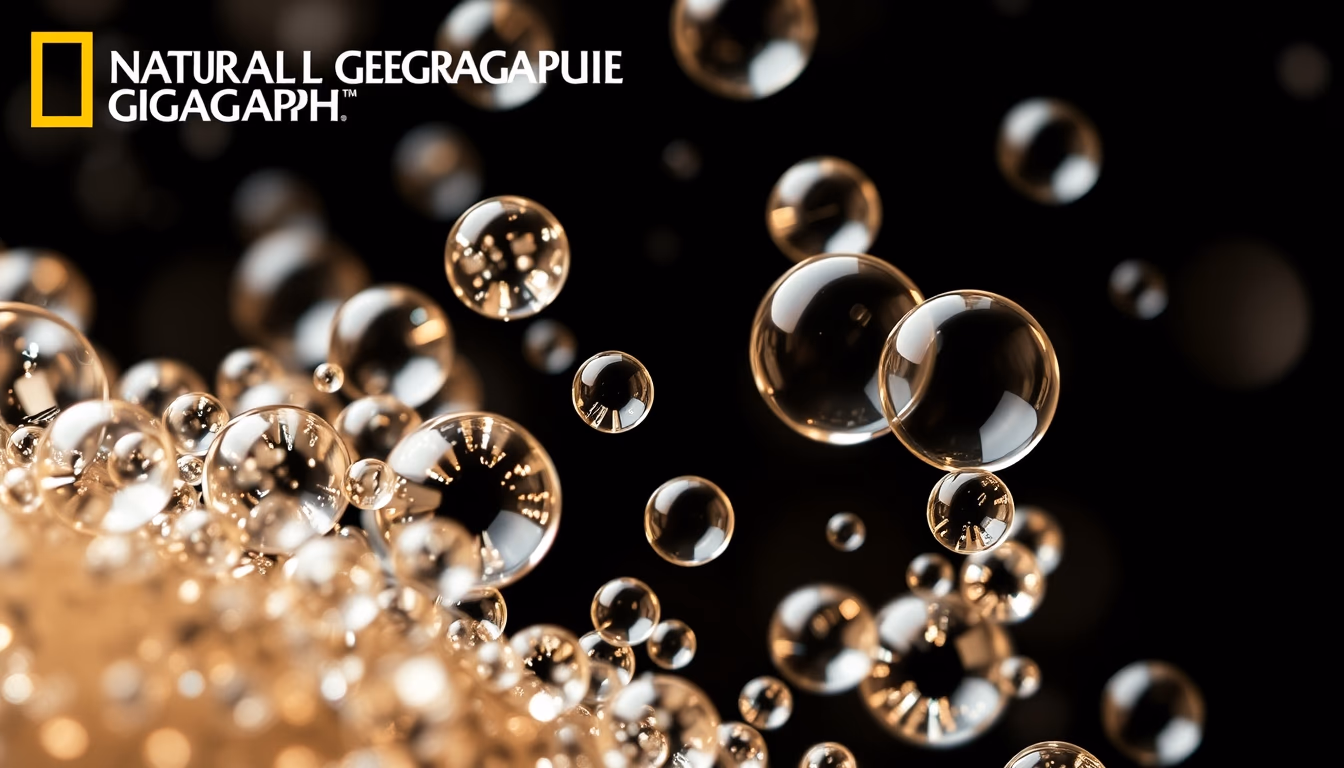 champagne bubbles closeup in editorial style