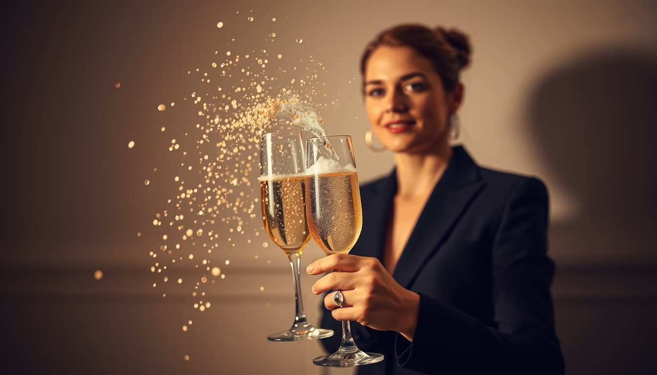 champagne celebration in editorial style