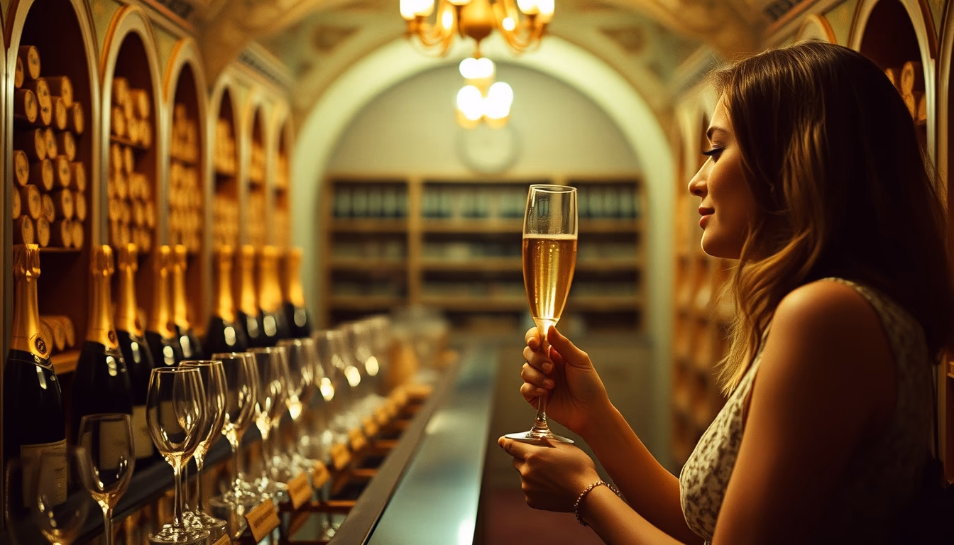 champagne cellar reims in editorial style