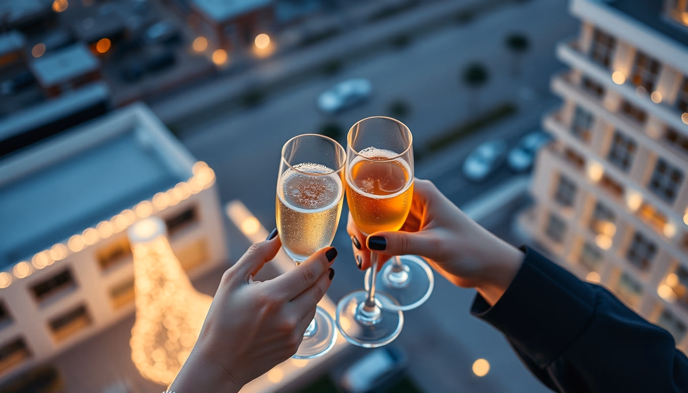 champagne flutes toast in editorial style