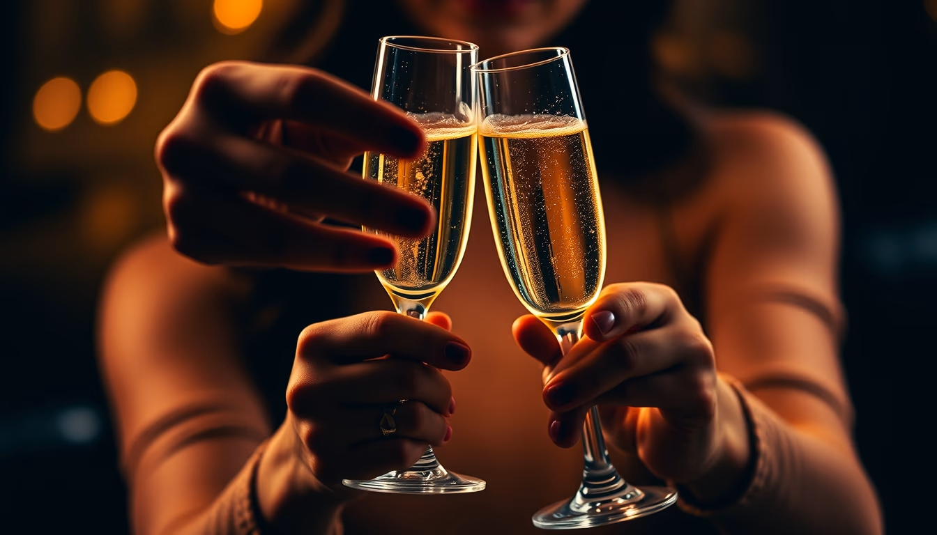 champagne flutes toast in editorial style