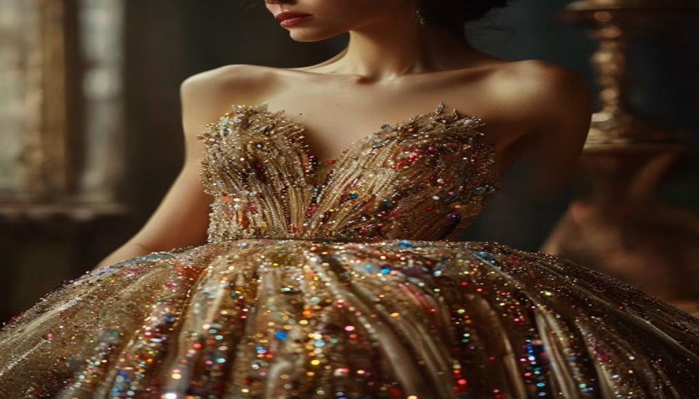 Chanel haute couture beaded gown em fotografia editorial de luxo