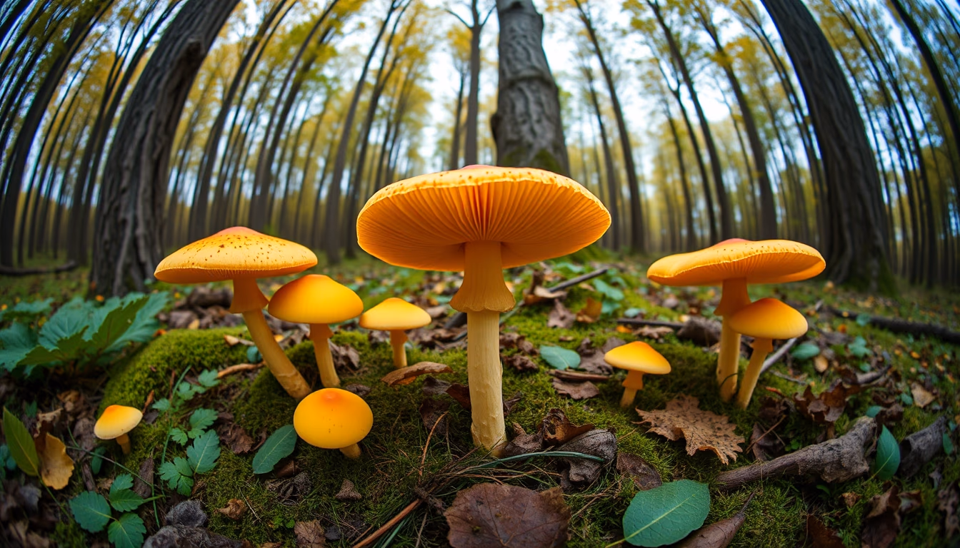 chanterelle yellow forest in editorial style