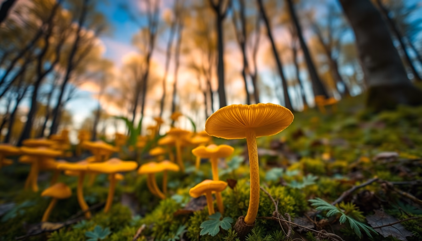 chanterelle yellow forest in editorial style