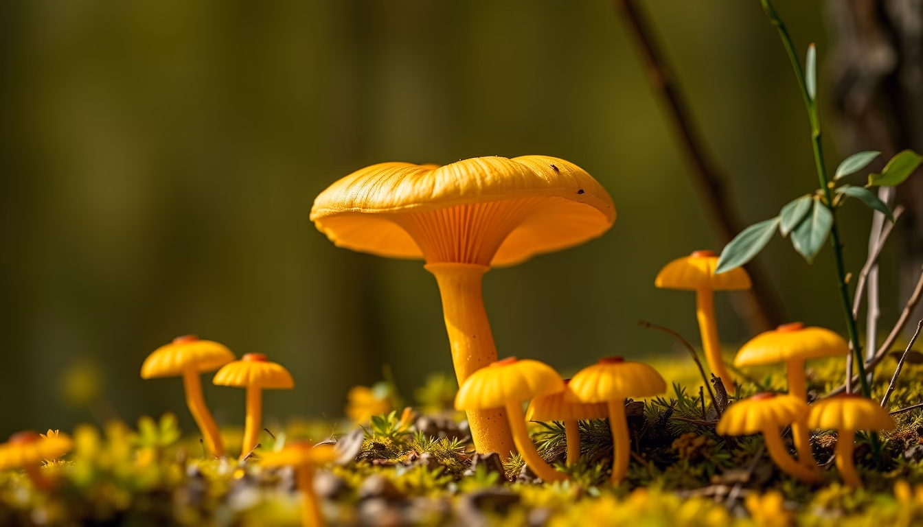 chanterelle yellow forest in editorial style