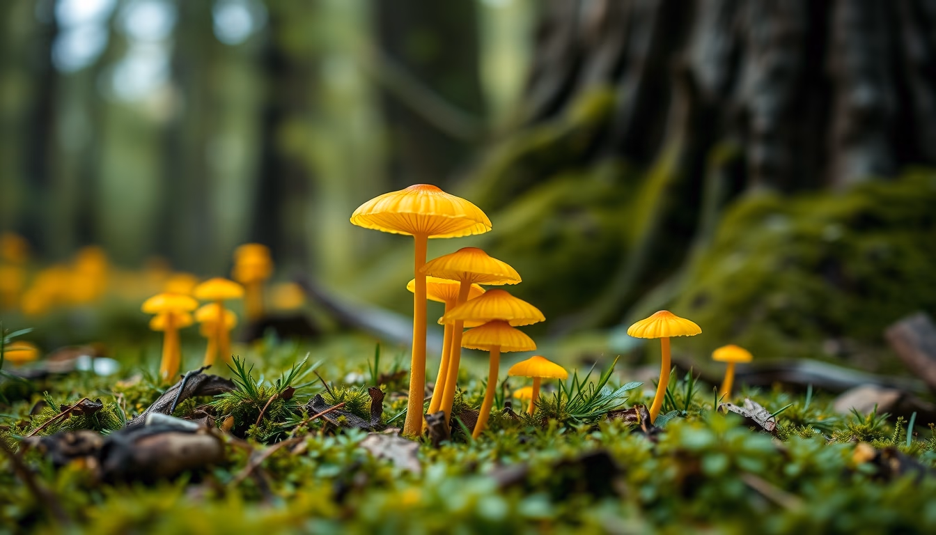 chanterelle yellow forest in editorial style