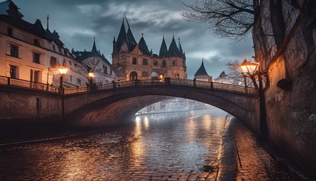 charles bridge prague in editorial style