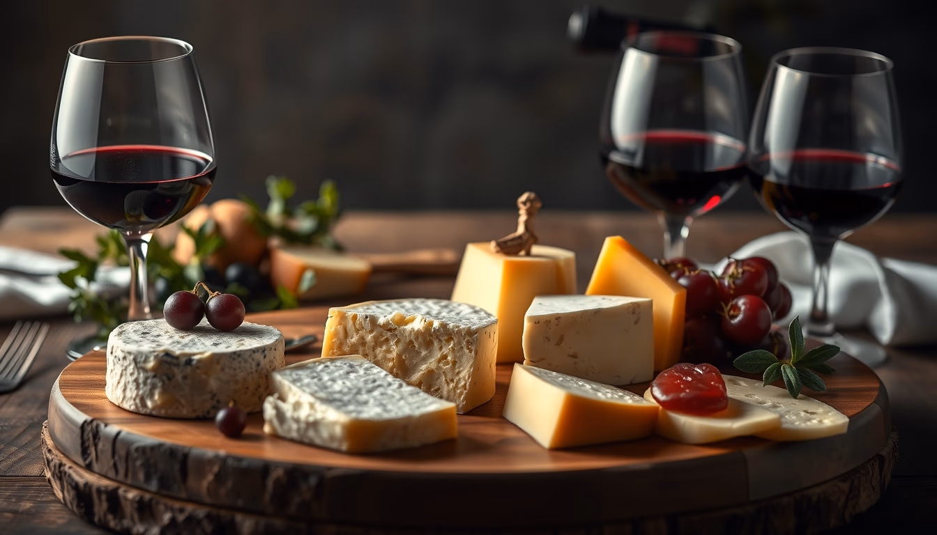 cheese board with wine pairing in editorial style